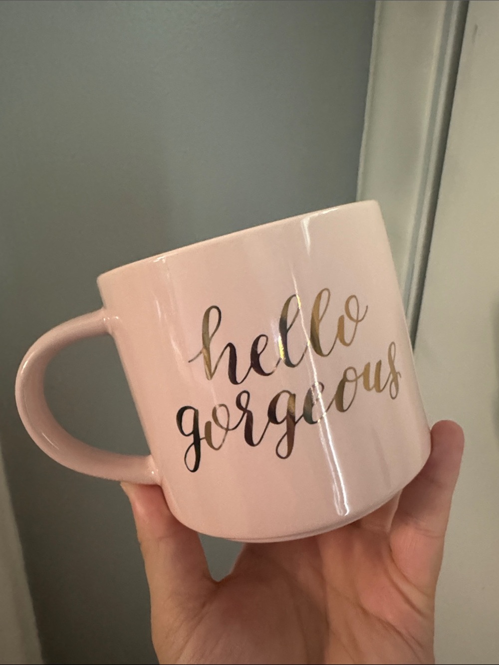 Threshold White Mug with Pink Interior and Gold Script